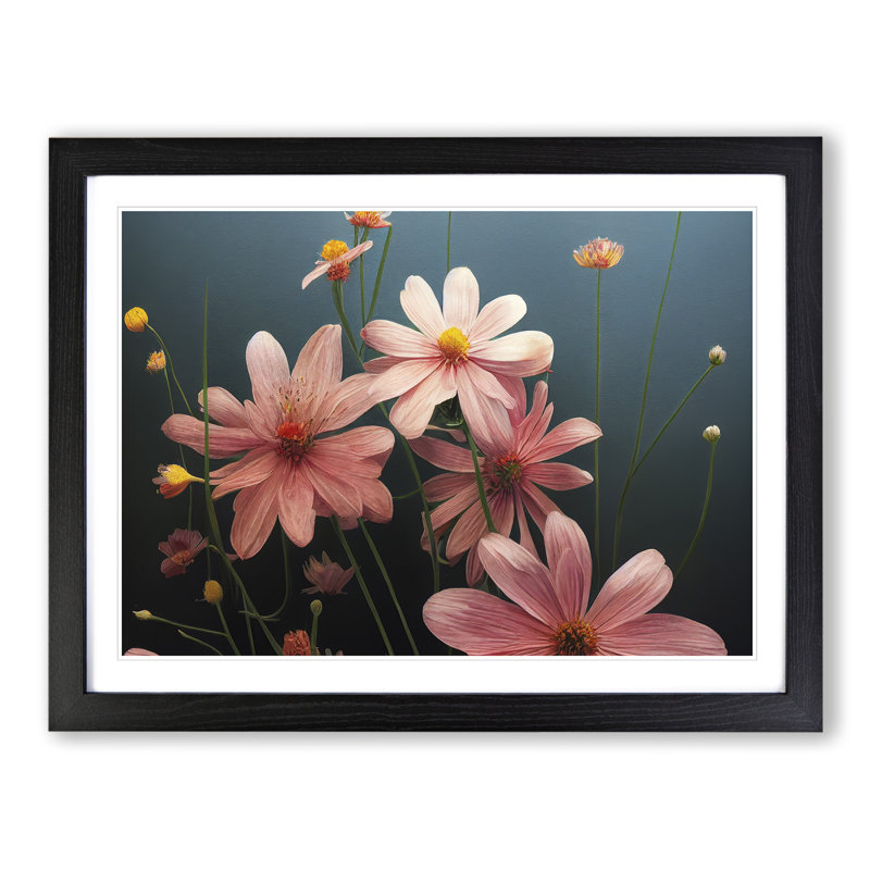 Hopeful Wildflowers Floral - Single Picture Frame Print, Black, 46cm H x 64cm W x 2cm D