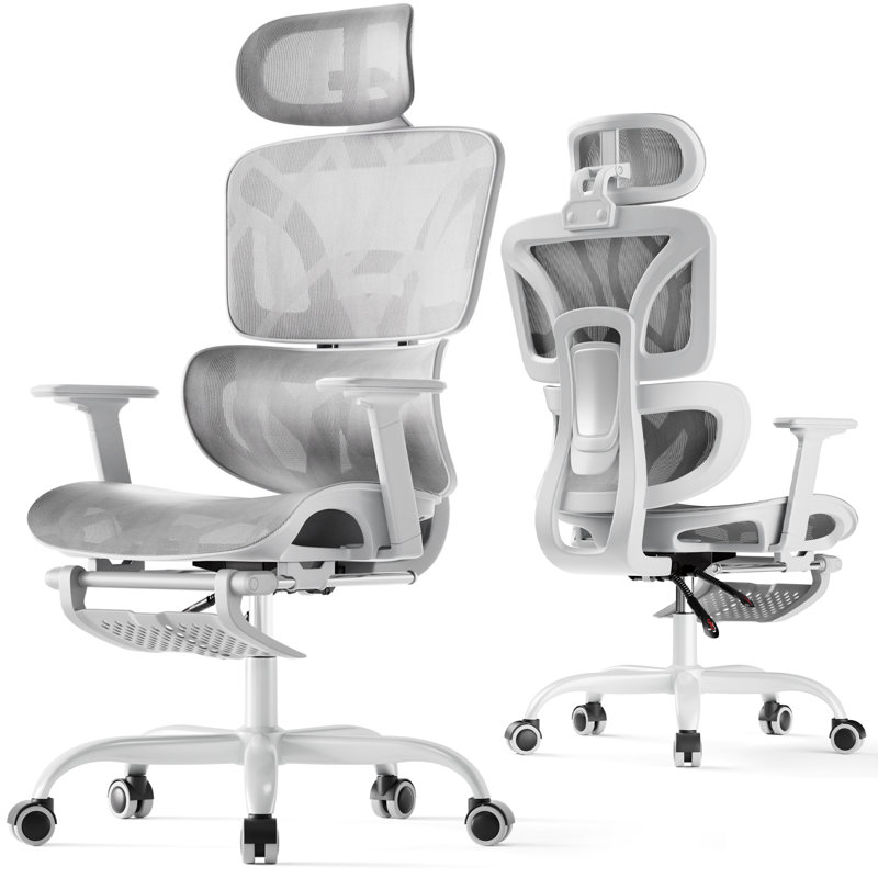 DLONGONE Office Chair with Headrest, Grey, Grey