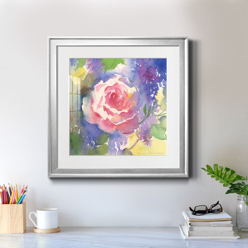 «Margot's Rose II» par J Paul, reproduction d'art sur papier encadrée, Papier avec cadre argenté