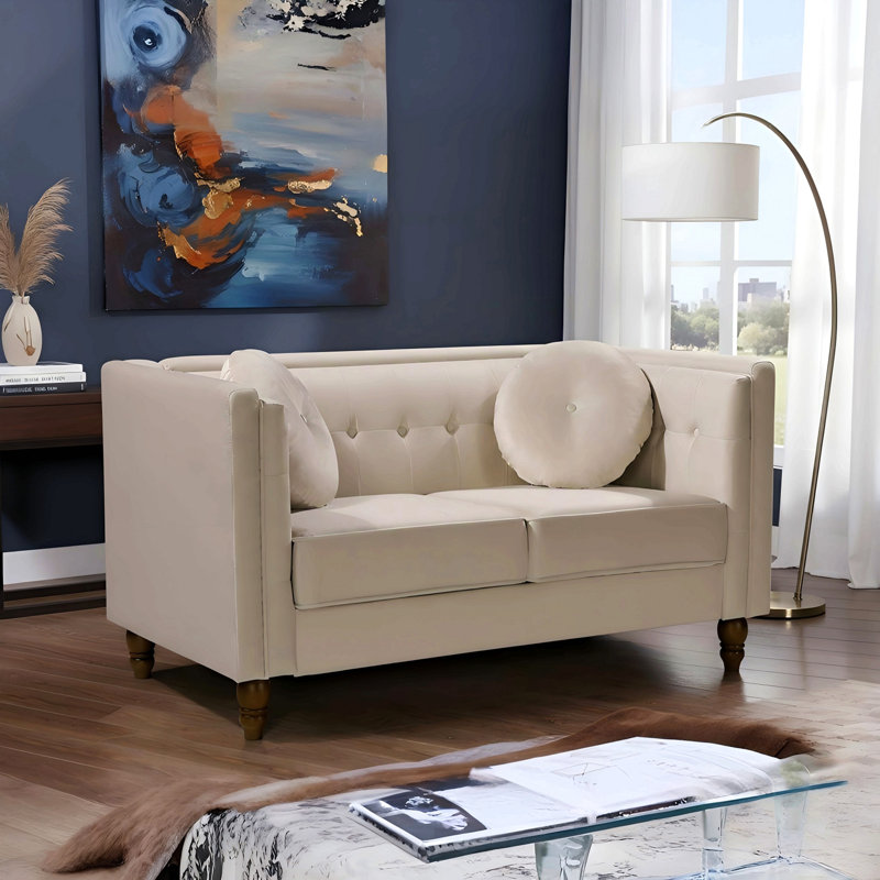 Canapé 2 places Chesterfield, Velours ivoire