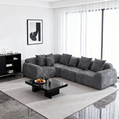 Très grand canapé modulaire courbé en velours avec méridienne en forme de L, canapé rembourré en mousse à mémoire de forme pour le salon, aucun assemblage requis