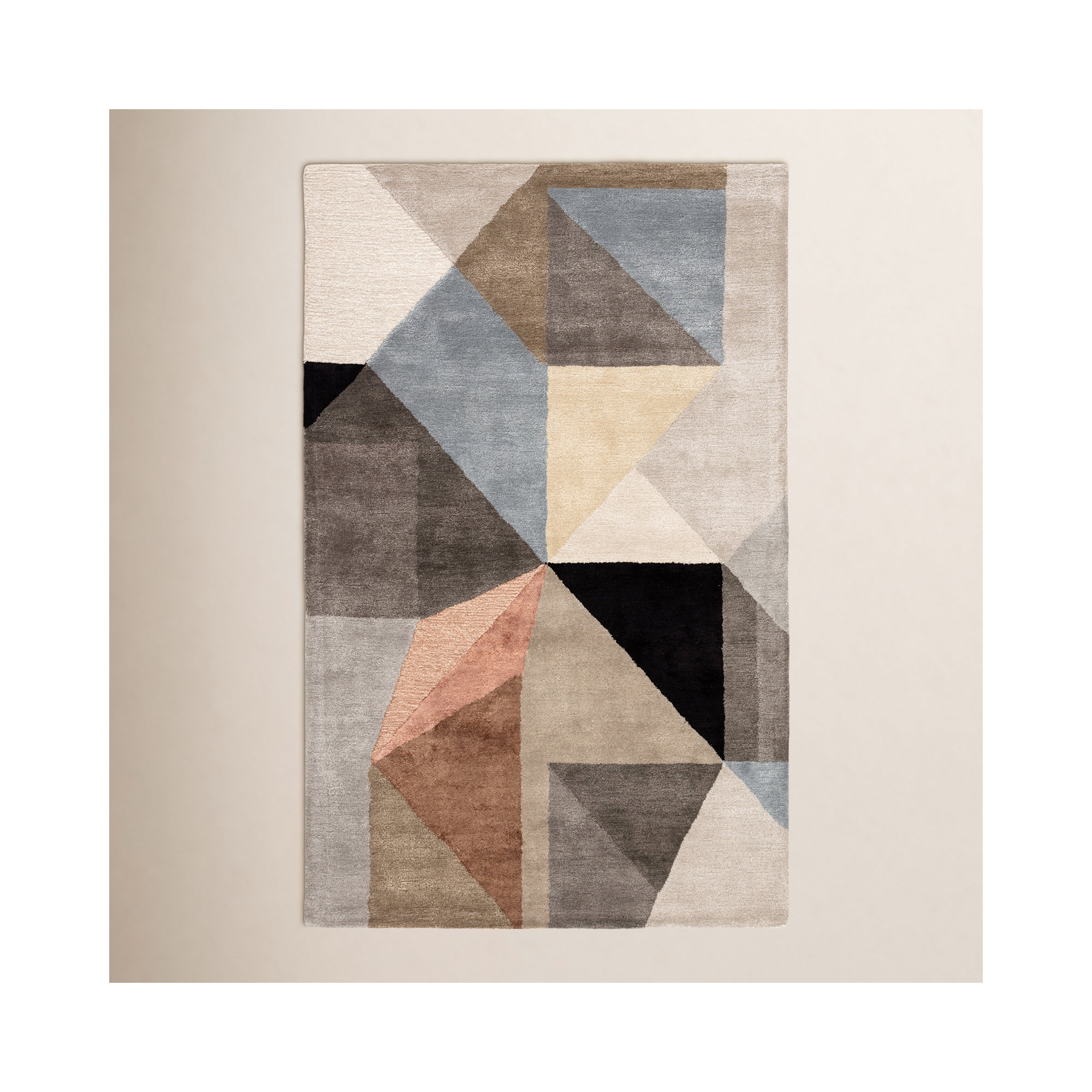 Ruben Handmade Viscose Jet Black/Moonbeam/Tuscany Rug, Rectangle 5' x 8'