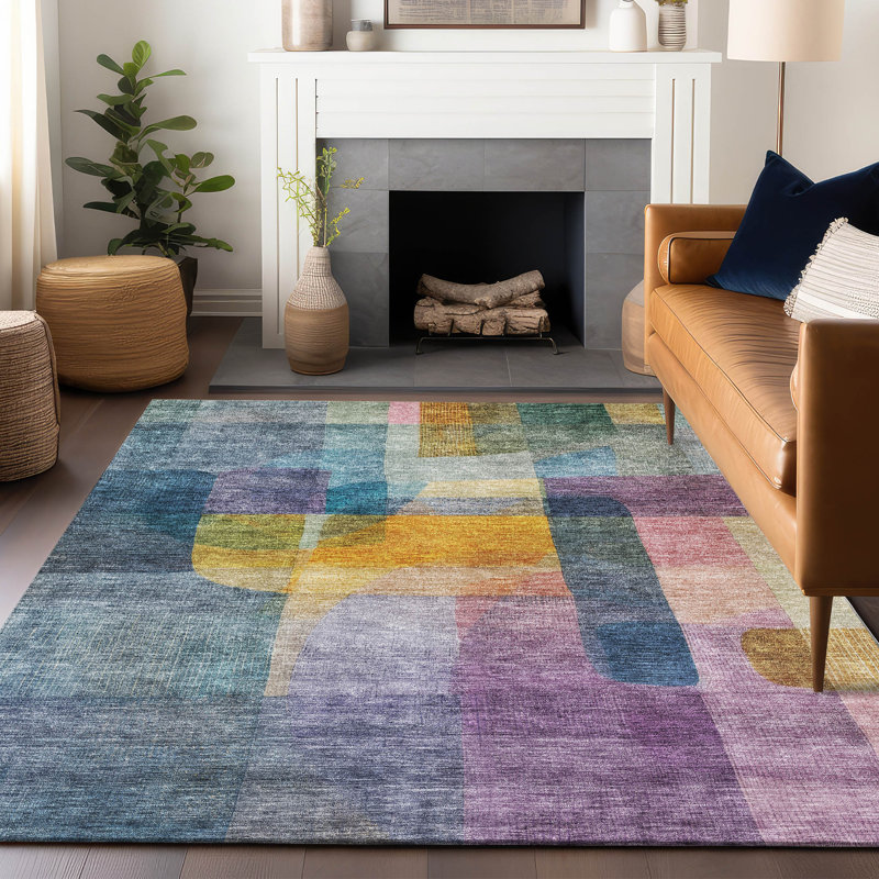Tapis d'intérieur / extérieur bleu lavable Kyra , 9 pi x 12 pi