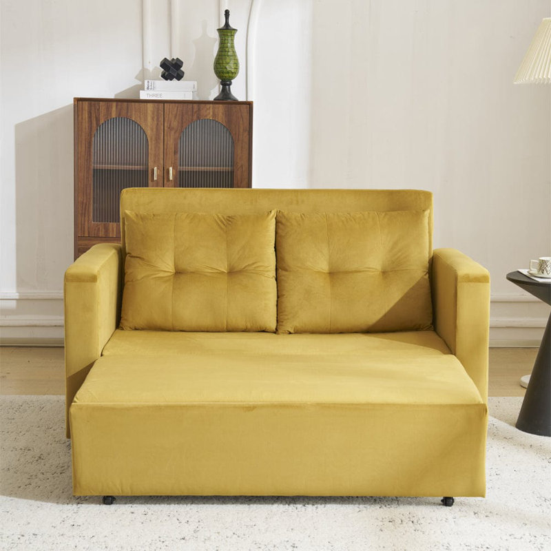 Ainur 2 Seater Sofa Bed, Mustard Velvet