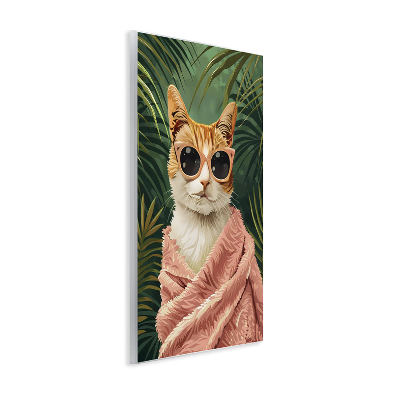 Plaque murale Cozy Cat and Tropical Plants, design par LSR Design Studio, H 15 po x l 10 po
