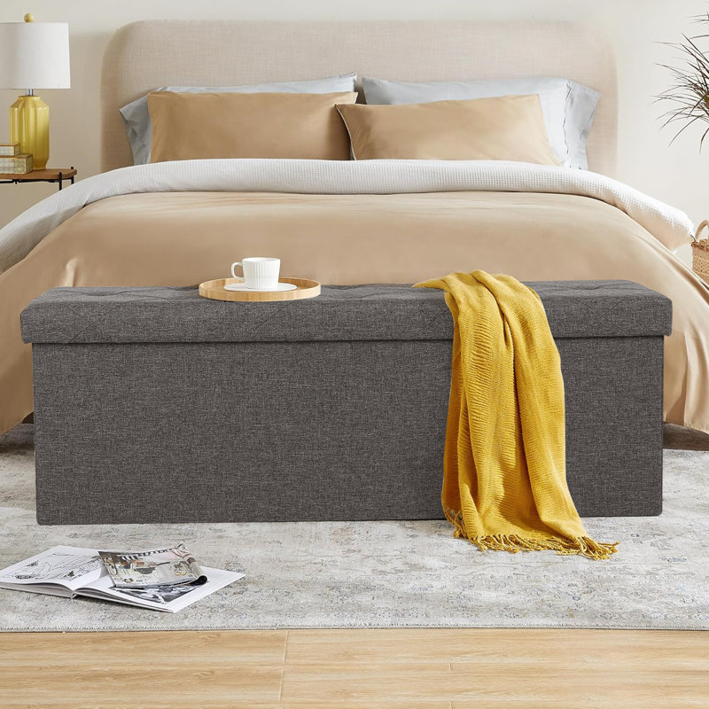 43In Foldable Storage Ottoman, Storage Chest For Bedroom End Of Bed, Large Ottoman Bench Foot Rest Stool For Living Room