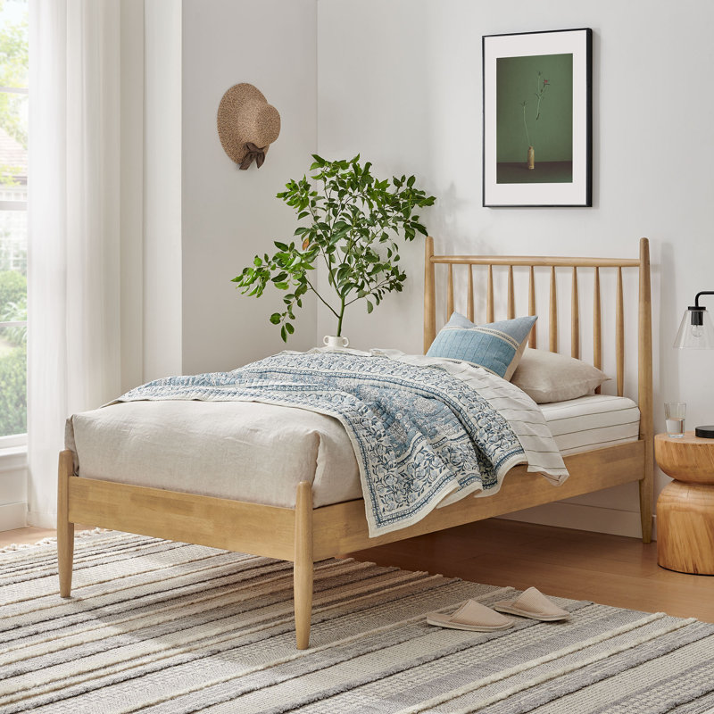 Zane Twin Size Spindle Bed Frame In Light Oak, Twin, Light Oak