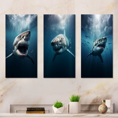 Requin bleu apex photo prédateur - requin en métal, ensemble de 3 décorations murales