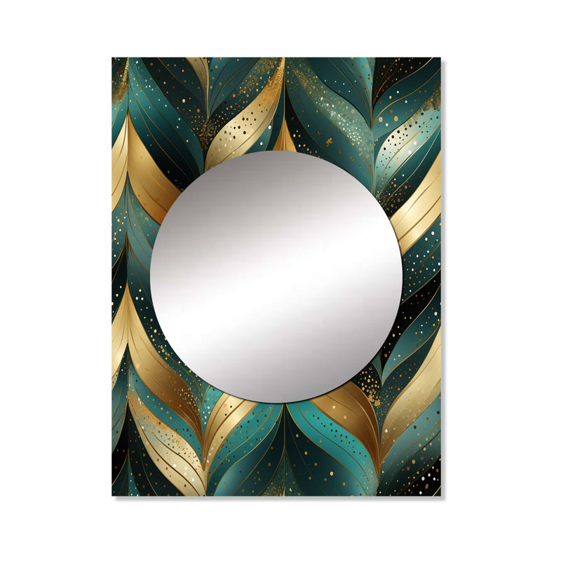 Ahyuini Gold And Green Gilded Chevron Reverie - marble  Unique Wall Mirror, Modern Mirror, Printed Metal Art, 40" x 30"