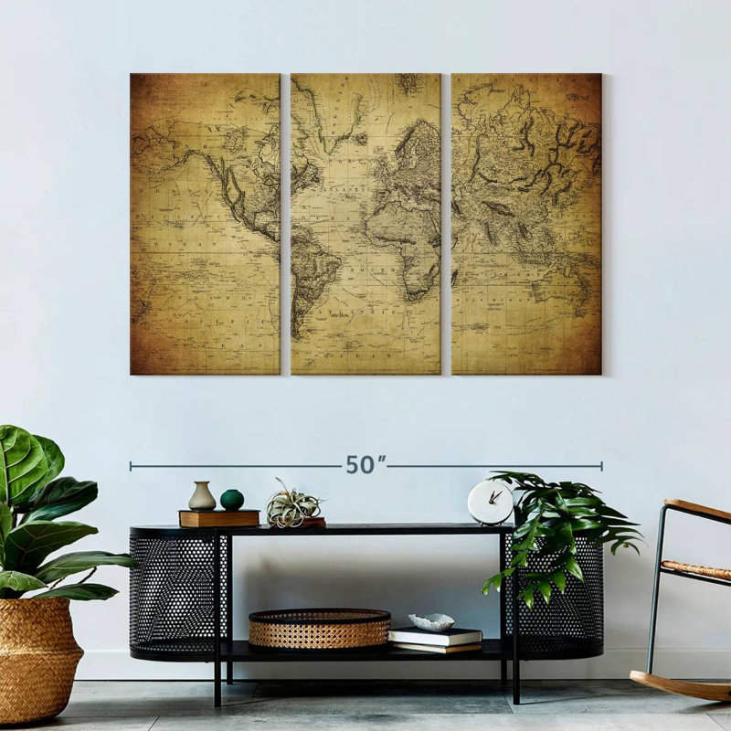 Carte du monde Aliaz sépia, H 32 po x l 50 po