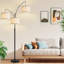 Rustic Matte Black-Beige Linen Arc Floor Lamp - Dimmable, Elegant Design, Easy Assembly-220199888