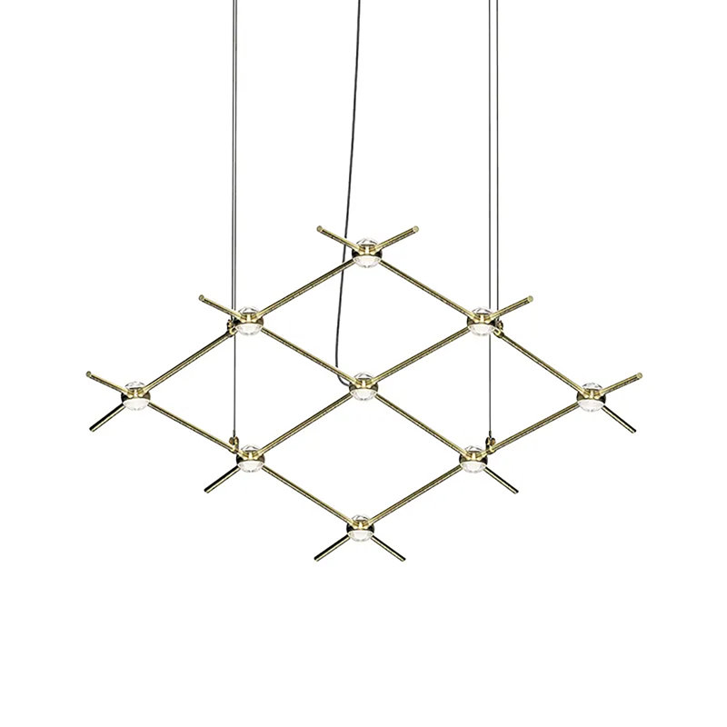Constellation 9 - Light Acrylic Dimmable LED Square / Rectangle Chandelier, Satin Brass, 2700K