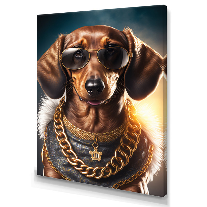 «Dachshund Gangster in NYC V», impression sur toile, H 40 po x l 30 po x P 1,5 po, Toile tendue
