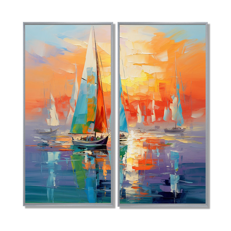 Voilier abstrait Coastal Symphony II - grand bateau à voile, art mural, H 40 po x l 40 po, Impression encadrée flottante