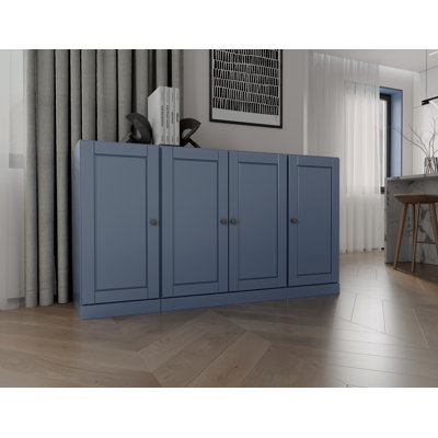 Buffet 65% en bois massif Kweku avec portes surélevées et tablettes réglables