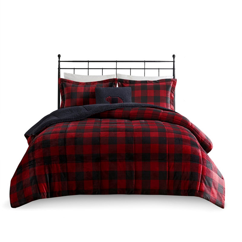 Ensemble d'édredon Plush To Sherpa, Édredon grand et 3 pièces supplémentaires, Rouge / noir 
