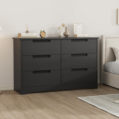 Commode 6 tiroirs 46 pouces pour chambre à coucher avec 6 poignées intégrées