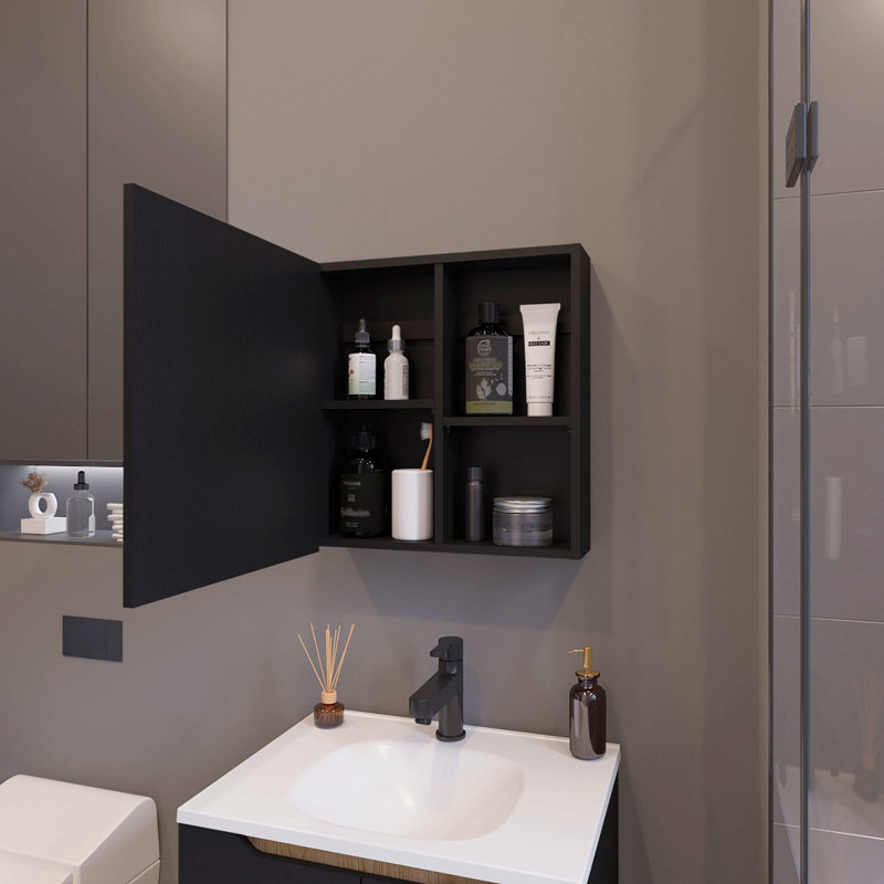 Pharmacie avec miroir inclus et 1 porte, Noir mat