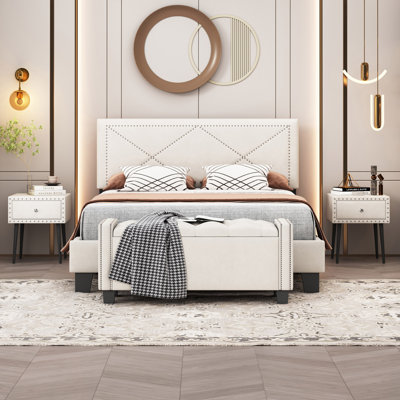 4-Pieces Bedroom Sets Upholstered Bed Frame With ,Nightstands and Tufted Storage Ottoman -  Everly Quinn, 77F33A2CE1A1410D88B73370A543B9D7