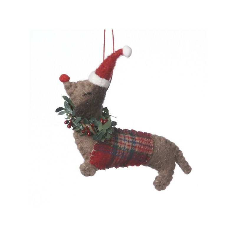 Figurine suspendue chien avec chapeau de noël