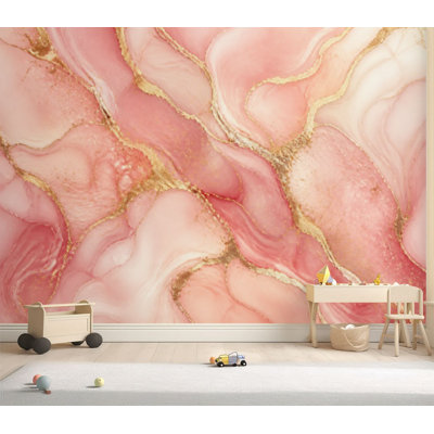Wall Mural Peel and Stick Wallpaper Pink marble rose gold Self-Adhesive Removable Contact Paper Wall Decor for Living Room Bedroom 69"H x 96"W