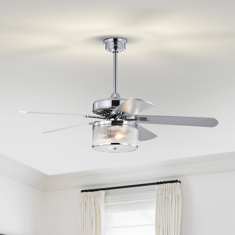 Ventilateur de plafond standard 52 pales 52 po avec télécommande et ensemble d'éclairage inclus Runhild, Chrome poli