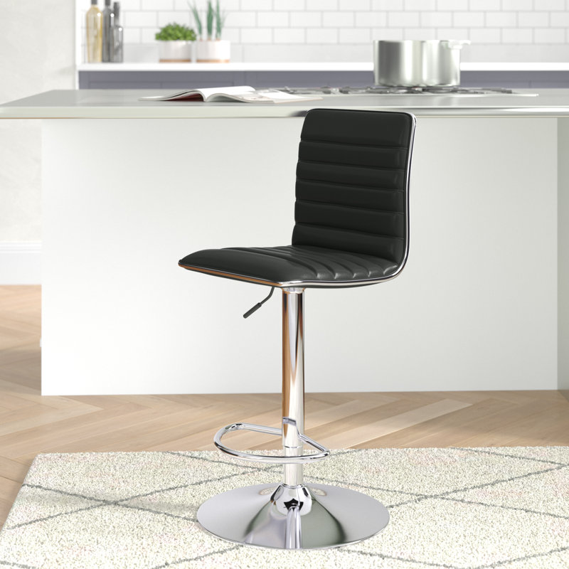 Ahlers Swivel Upholstered Adjustable Height Counter Stool with Metal Frame, Black
