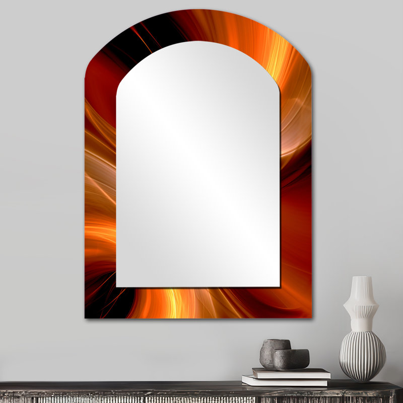 «Knizair Orange Abstract Warm Fractal Design II - Fractals Asymmetric Unique Wall Mirror», 34 po x 25 po