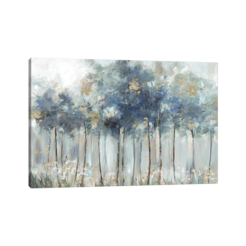 Blue Golden Forest - Estampe numérique sur toile tendue avec châssis, 40" H x 60" W