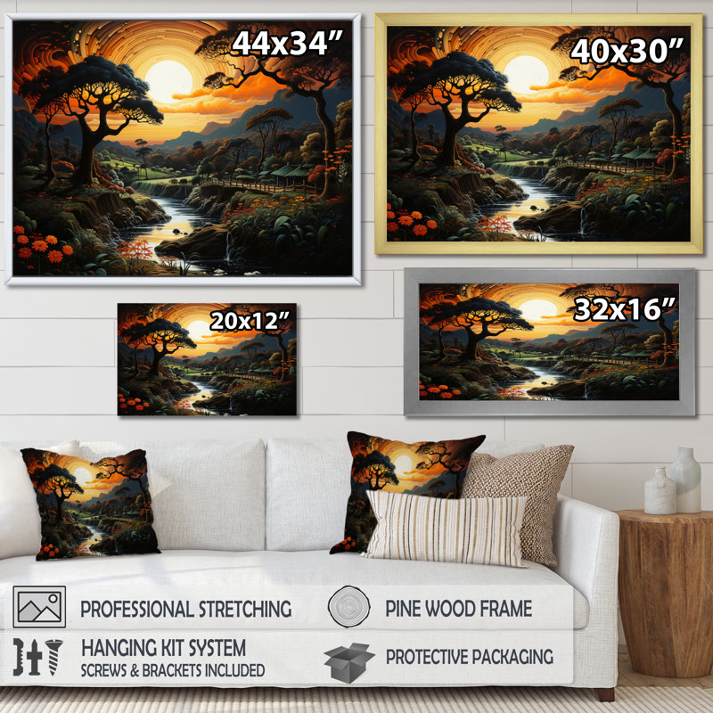 Mystic River Sunset Pastoral I, H 30 po x l 40 po x P 1,5 po, Cadre flottant doré