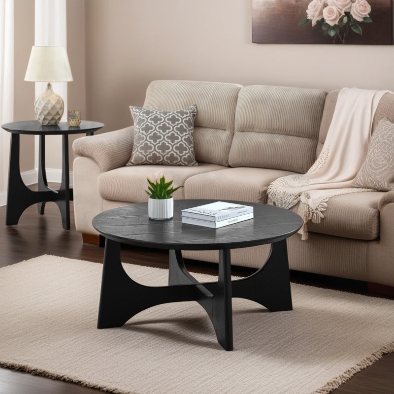Table basse ronde en bois Urian, Noir