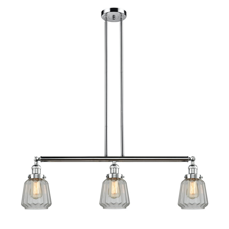 Luminaire suspendu linéaire à 3 lumières pour îlot de cuisine Vinson, Transparent, Ampoule non incluse