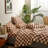 Grid Sheet Set 4 PCs Bedding Sheet Set 1 Fitted Sheet 1 Flat Sheet 2 Pillowcases-115839532-115839528