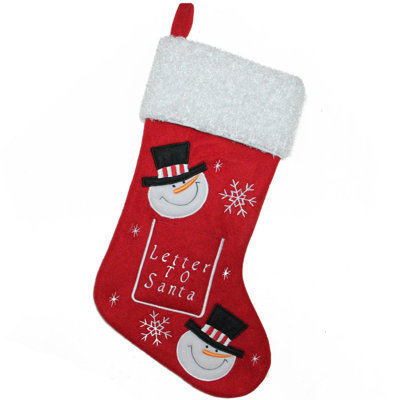 19" Red and White Embroidered Snowmen Letter to Santa Christmas Stocking