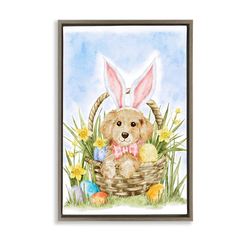 Cadre flottant pour chiot printemps et Pâques, design par Amy Hall, H 31 po x l 21 po, Cadre flottant orme Montalcino