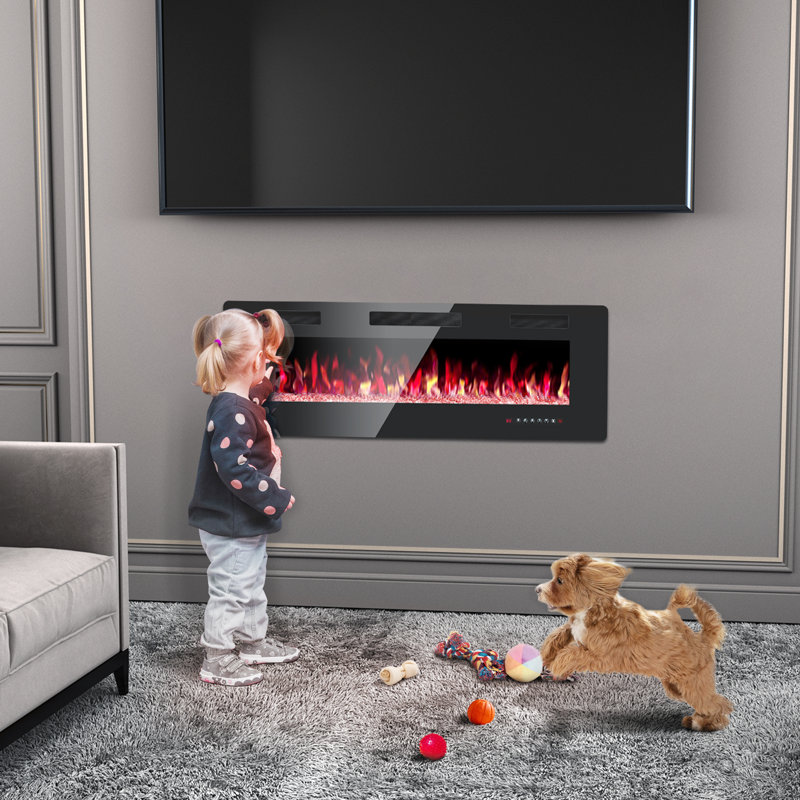 Recessed and Wall Mounted Electric Fireplace with Adjustable Flame Brightness & Speed, Multicolor