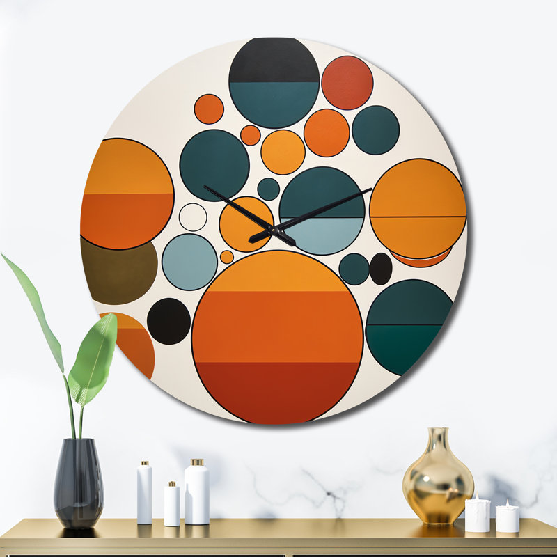 Horloge murale géométrique, horloge décorative rétro Mid-Century - géométrie abstraite rétro Mid-Century, Très large