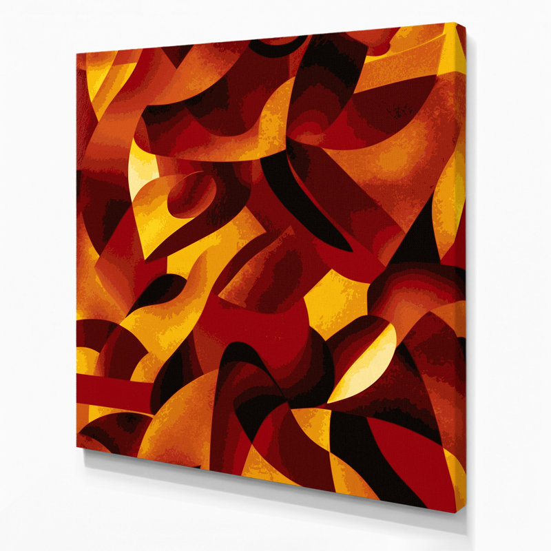 Art abstrait sur toile rouge 51 formes abstraites, H 12 po x l 12 po