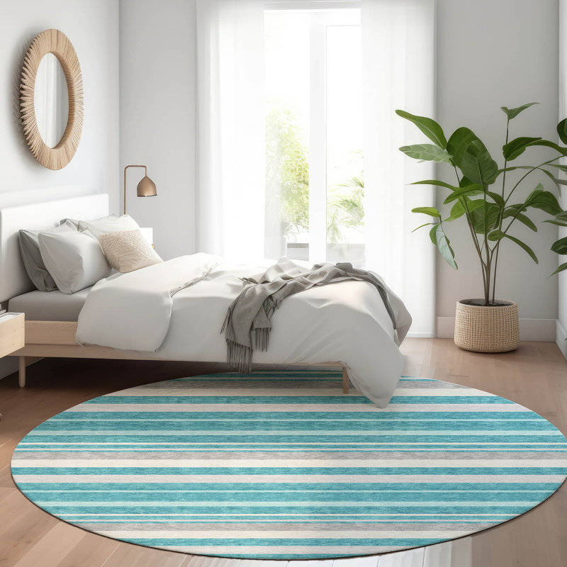 Premium Machine Washable Prisco Teal Rug, Round 8'