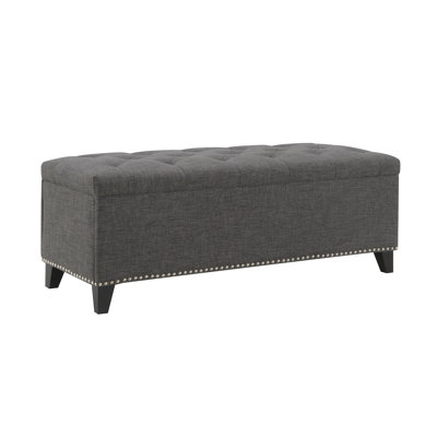 47.5" Storage Ottoman, Storage Bench With Safety Close Hinge, Linen Button-Tufted Ottoman For Living Room, Entryway, Hallway, Foot Rest, Support 500Lbs - Dark Grey