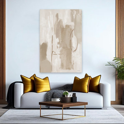 In The Lines I - Contemporary  Modern Farmhouse Soft Beige Abstract Neutral Beige Tones Strokes Canvas Wall Art Print