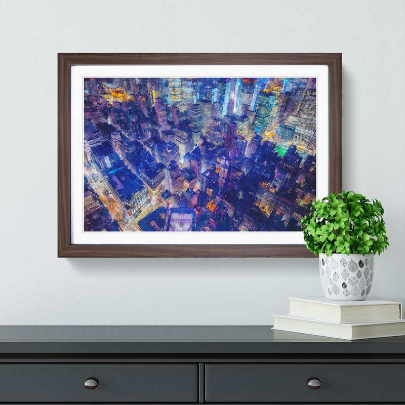 Bright Lights Of New York City Painting - Single Picture Frame Print on MDF, Walnut, 45cm H x 33cm W x 2cm D