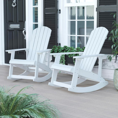 Savannah Poly Resin Wood Adirondack Rocking Chair - All Weather White Polystyrene - Stainless Steel Hardware - Set Of 2