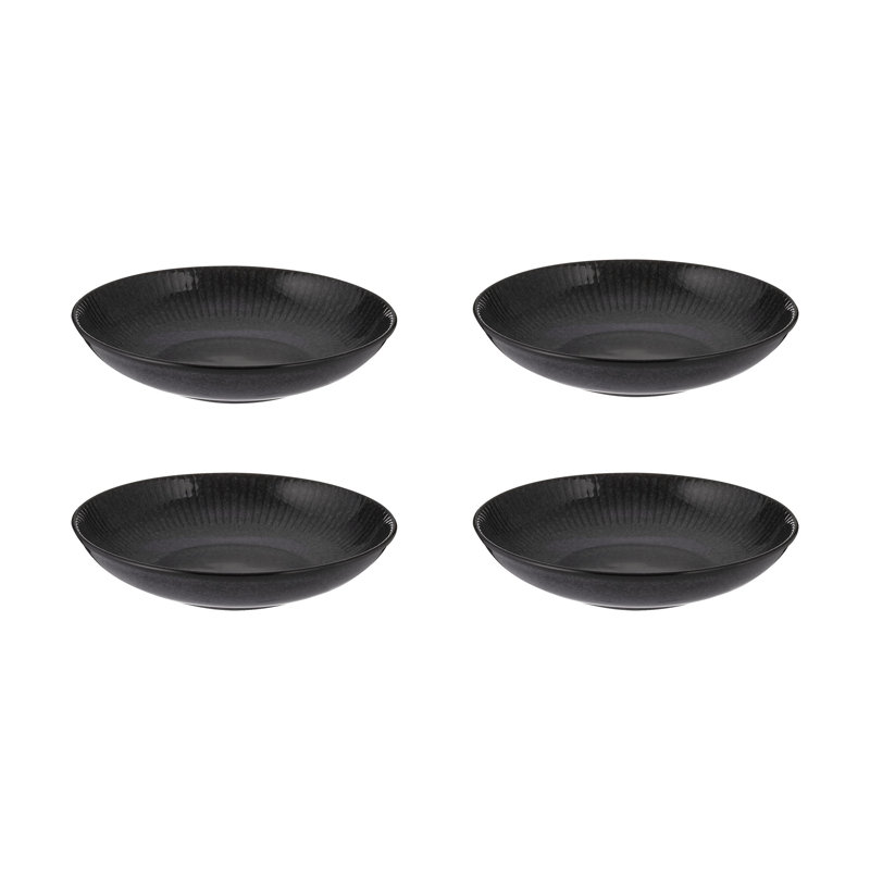 Reactive Linear Set Of 4 Pasta Bowls, Black