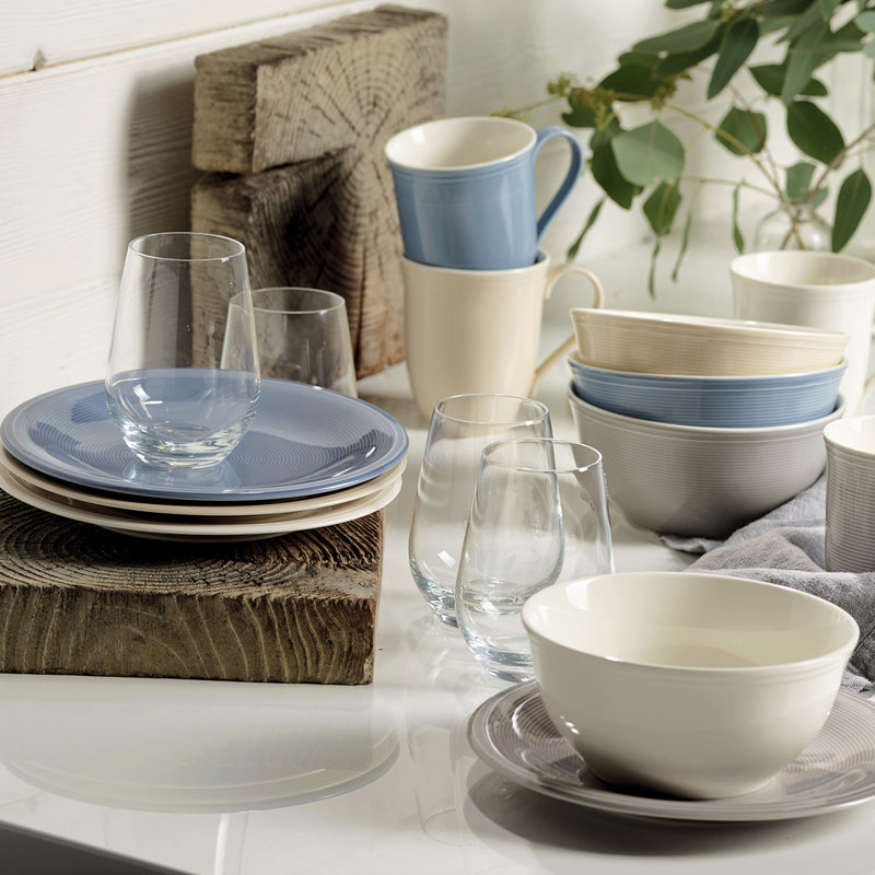 Color Loop Natural 12 Piece Dinnerware Set, Service for 4, Blue