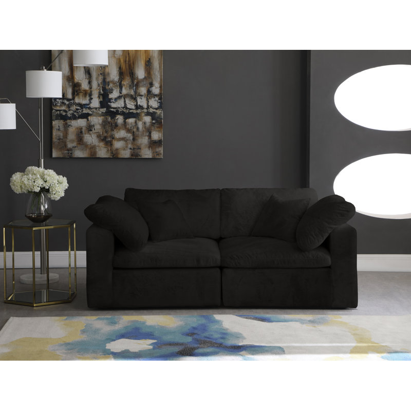 Cozy 80" Velvet Square Arm Modular Sofa with Reversible Cushions, Black Velvet