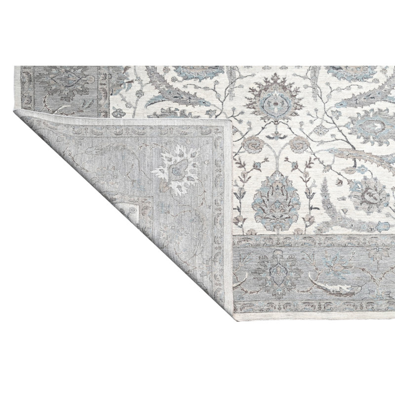 Tapis ivoire et argent noué à la main de haute qualité