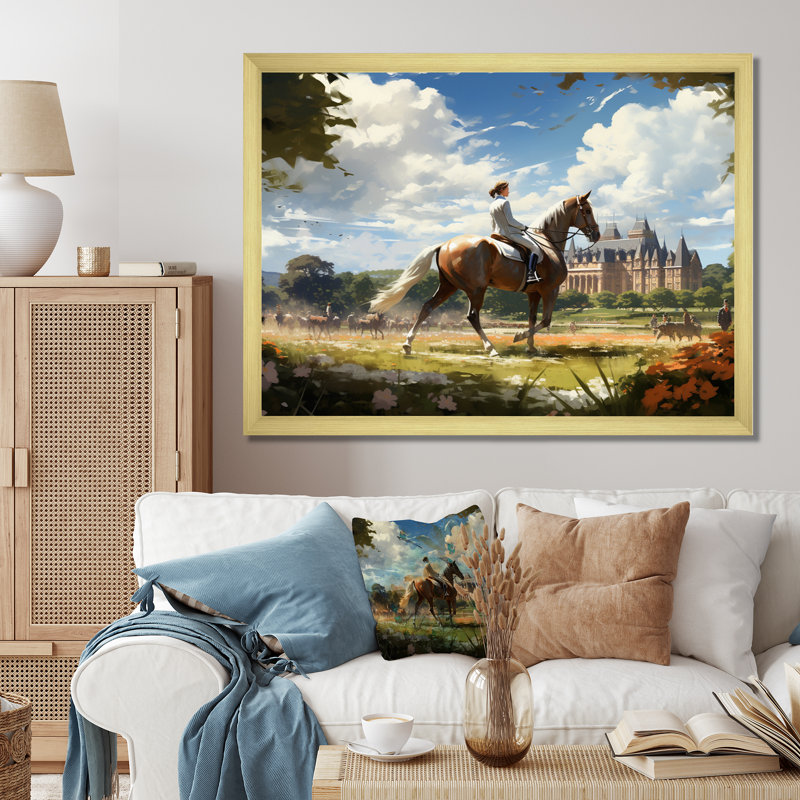 Décoration murale pays équestre élégance IV - animaux, H 24 po x l 32 po x P 1 po, Encadrement doré