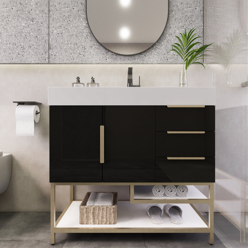 Ensemble de meuble-lavabo simple 35,4 po Maoz, Noir très lustré
