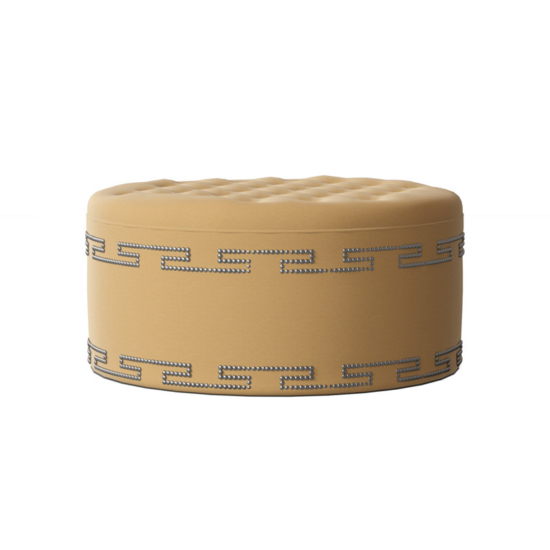 Elle Round Ottoman, M9463 Pollen, Shiny Nickel